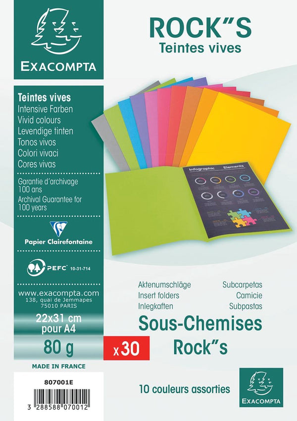 Exacompta rock''s 80 pak van 30 inlegmappen - 22x31cm voor a12 - geassorteerd - 807001e