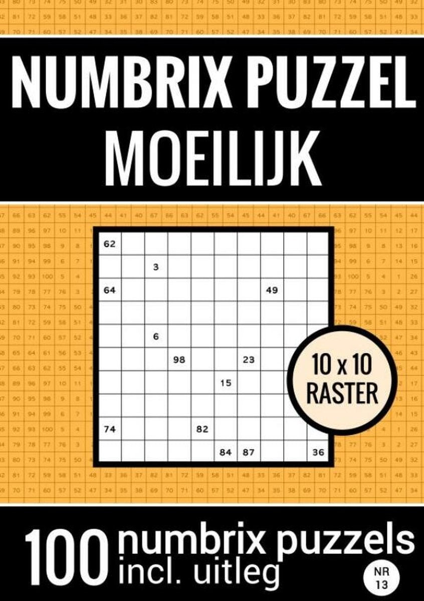 Merkloos sans marque puzzelboek met 100 numbrix puzzels voor ver gevorderden - nr.13- numbrix puzzel moeilijk