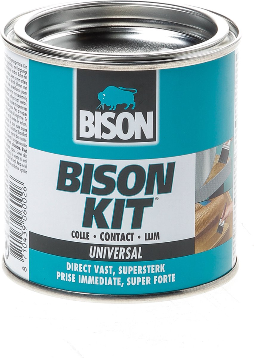 Bison kit® blik 250 ml, sterke, universele contactlijm, vochtbestendig, vorstbestendig, -40°c tot +70°c, eenvoudig in gebruik, voor ontelbare reparaties
