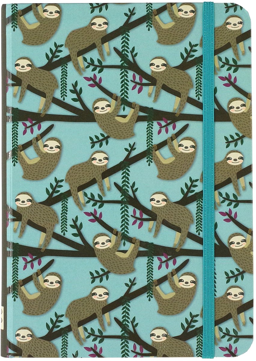 Peter pauper compacte notitieboek - sloths blue - met elastieksluiting - 13x18 cm