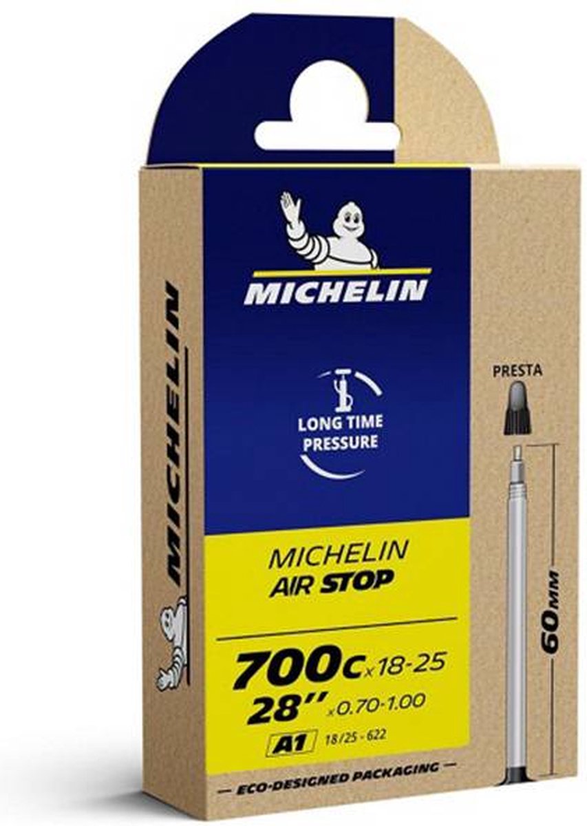 Michelin binnenband 28” – airstop a1 – frans (presta) ventiel – ventiellengte: 60mm – etrto-maat: 18 25-622