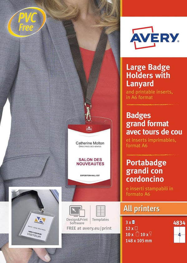 Avery 4834 badgehouder lanyard set - a6 105 x 148 mm 12 stuk 3 vellen