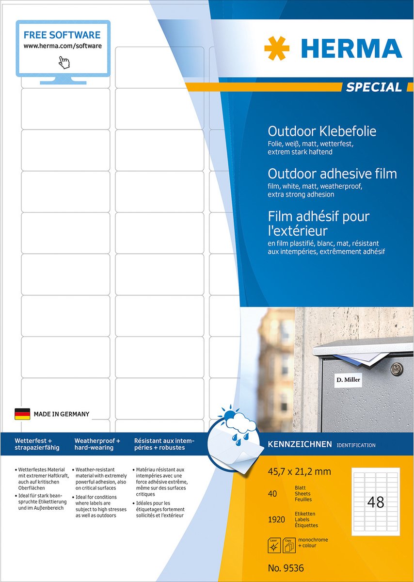 Herma 9536 rechteck weiß 1920stück(e) selbstklebendes etikett (9536)