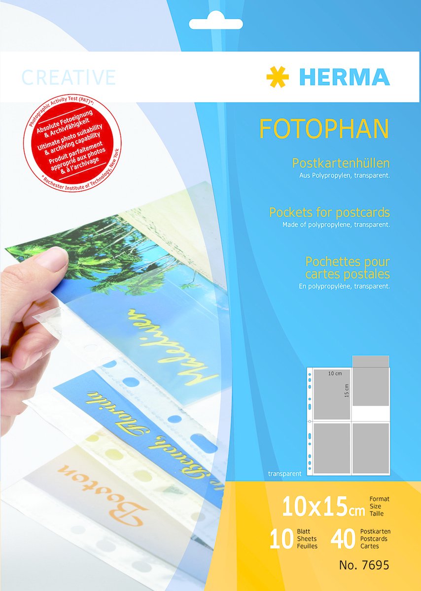 Herma briefkaartenvel. 10x15 10x4 vel transparant 7695