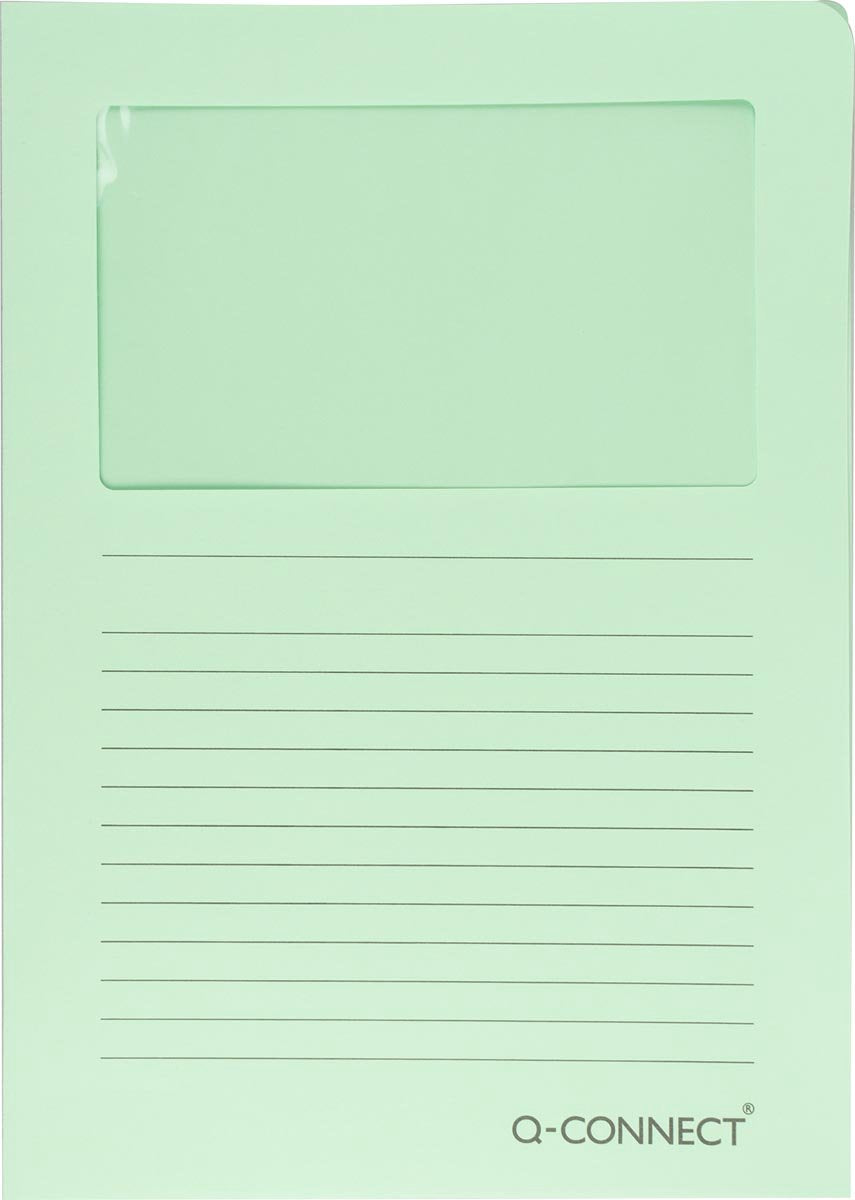 Q-connect l-map met venster | 120 g m² | a4 | pak van 100 stuks | lichtgroen