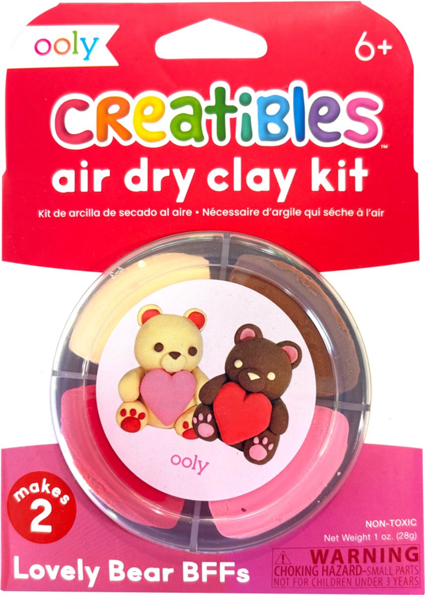 Ooly - creatibles - mini air dry clay kit - lovely bear bff's - 4 kleikleuren