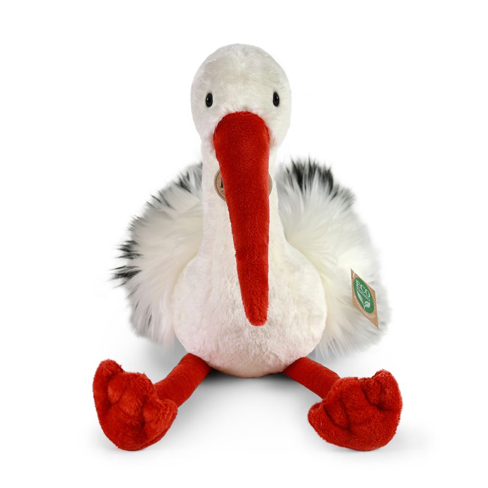 Rappa eco knuffel ooievaar 39 cm - realistische knuffel van recyclede pet flessen - zwart, wit, rood