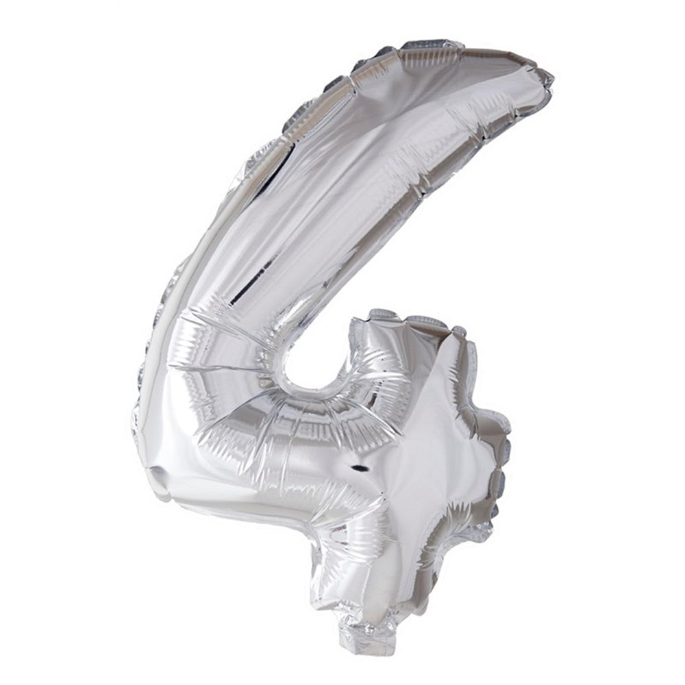 Globos cijfer ballon nummer '4' zilver folie 40cm geschikt voor helium