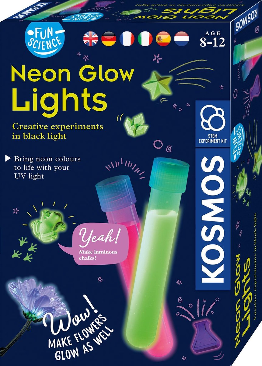 Kosmos neon glow lights – experimenteerset – ontwerp lichtgevende decoraties met uv-licht – inclusief speciale markers en blacklightlamp – lichtgevende kunst maken