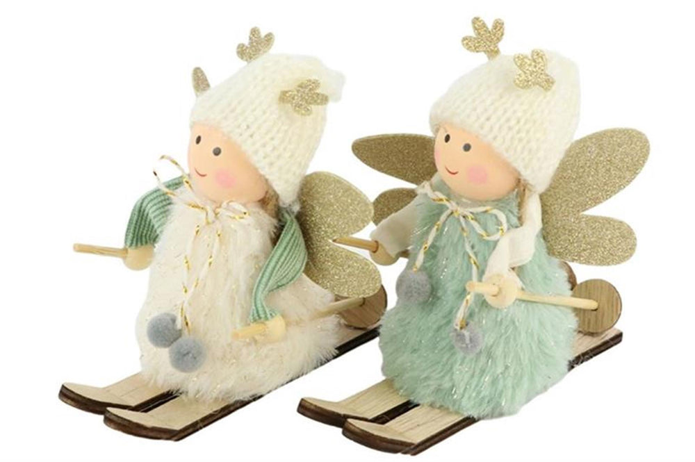Hbx natural living feetje of skieen 12,5x6x11,5cm 2 assorti kleuren groen of creme