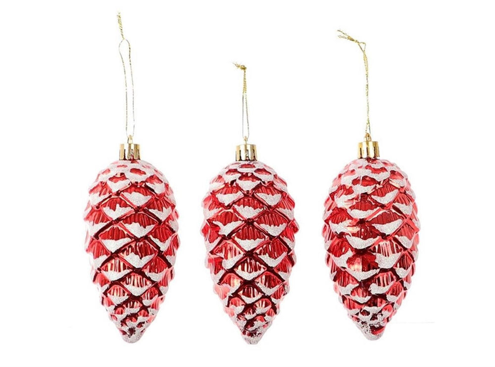 Hbx natural living kersthanger dennenappel set a 3 stuks 16,4x5,5x11,3cm rood