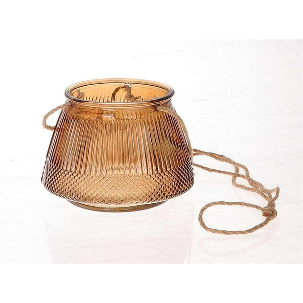 Hbx natural living hangende vaas windlicht lines ø15xh10,5cm bruin
