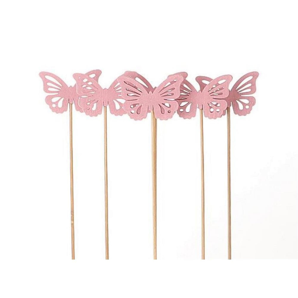 Hbx natural living steker vlinder papilio op stok 6 stuks 50cm roze