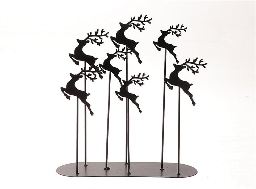 Hbx natural living deco hummy tafereel van 7 herten metaal op standaard 28x10x30cm zwart