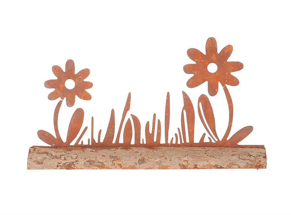 Hbx natural living beeld bloemen 29,5cm metaal roestkleur