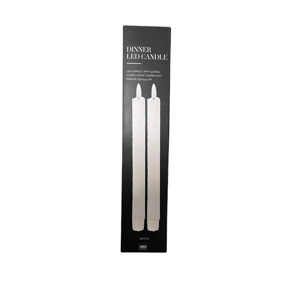 Hbx natural living led dinerkaarsset met vlam effect dia2x24,5cm wit