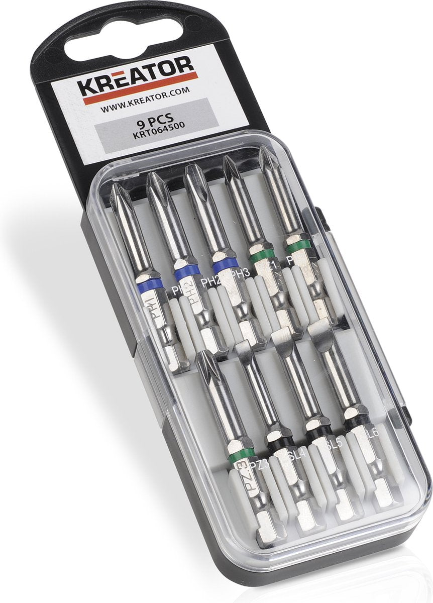Kreator - accessories - krt064500 - cr-v bit set - pz ph sl - 9 st.