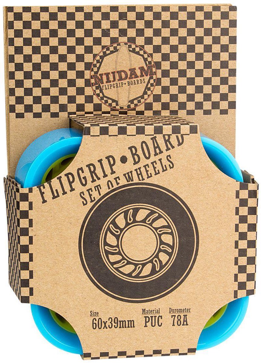 Nijdam flip grip board wielen - 60 x 39 mm - 4st - blauw geel