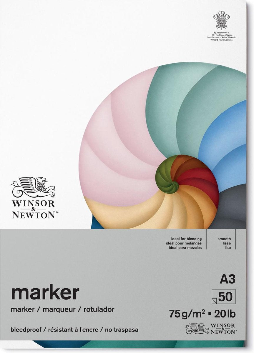 Winsor newton bleedproof marker pad – 75 g m², a3, 50 vellen, markerpapier voor tekenen, illustratie schetsen - markerblok a3