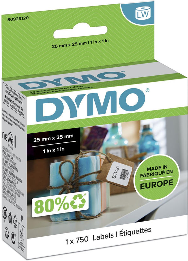 Dymo originele kleine labelwriter multifunctionele labels | 25 mm x 25 mm | 750 zelfklevende etiketten | voor de labelwriter labelprinters