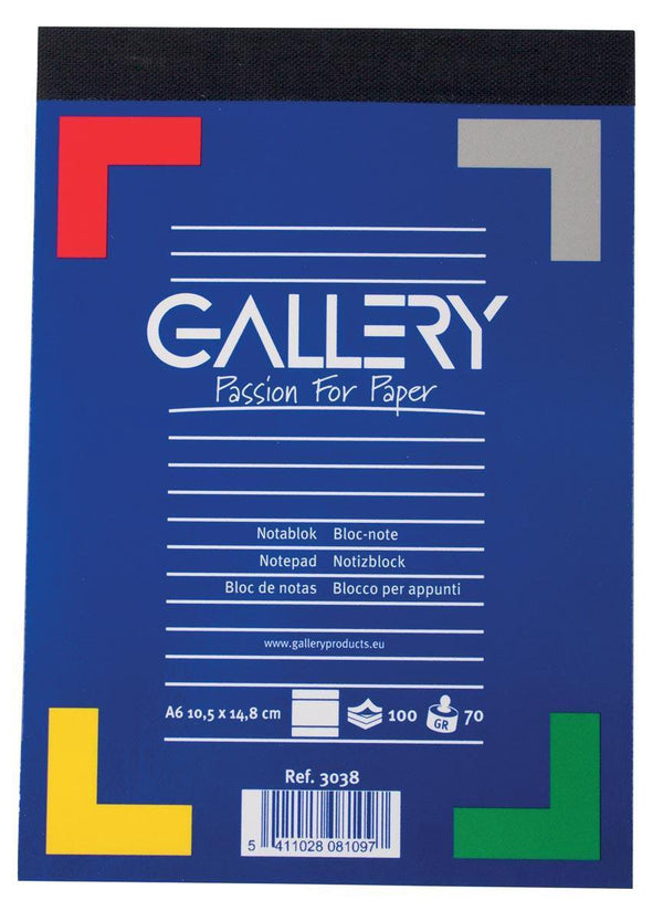 Gallery notitieblok formaat 105 x 148 cm (a6) gelijnd blok van 100 vel