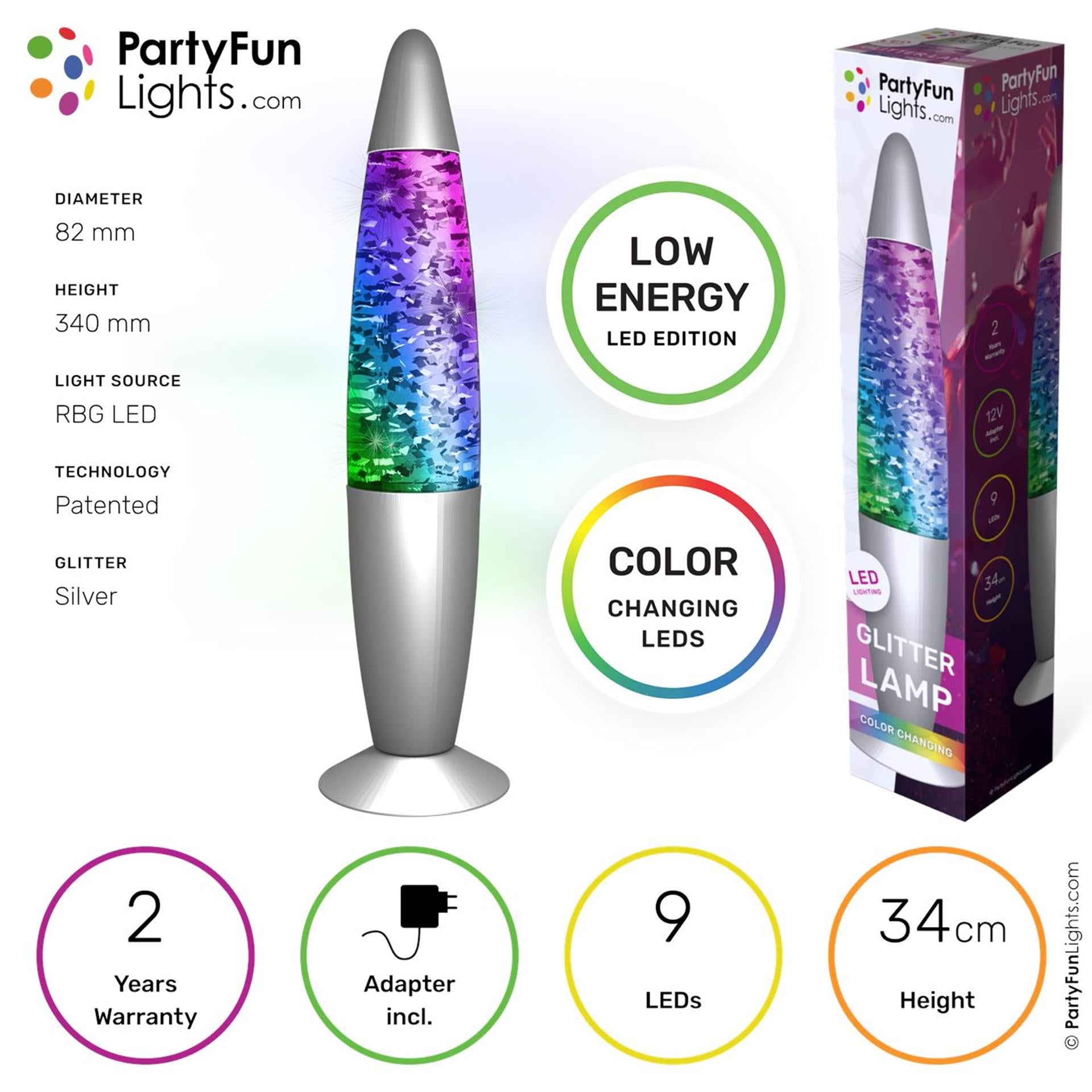 Partyfun lights lava lamp glitter led colour changing