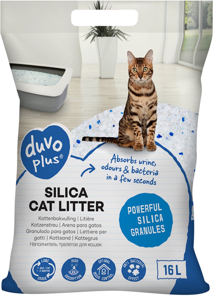 Duvo plus silica kattenbakvulling 16l - premium kattengrind kattengrit geurloos stofvrij