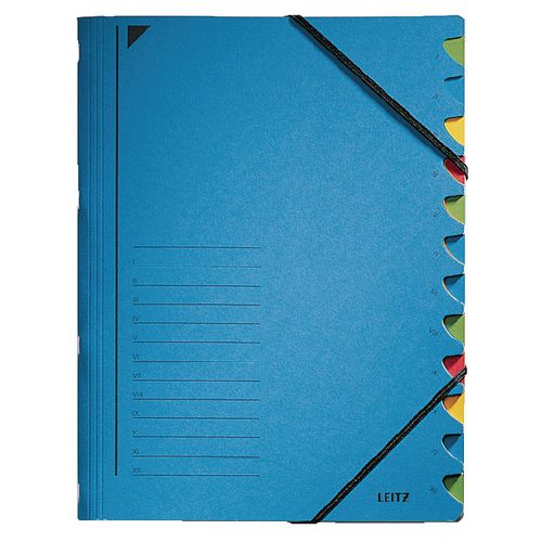 Leitz sorteermappen 320g m2 24,5 x 32cm blauw hoekelastiek 12-delig maand