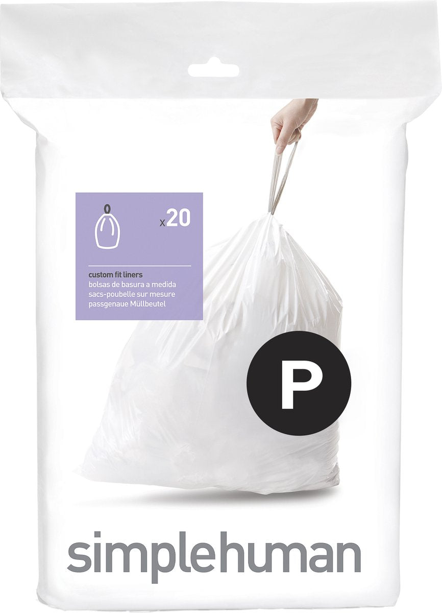 Simplehuman code p afvalzakken - 60 liter - 20 stuks - met trekband - wit