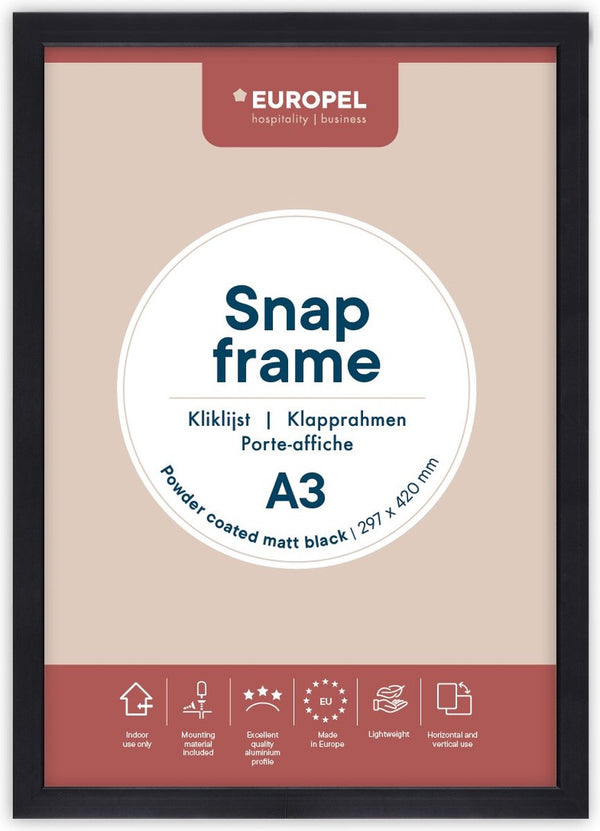 Europel kliklijst - posterlijst - a3 - 29,7 x 42 cm - 25mm frame - mat zwart