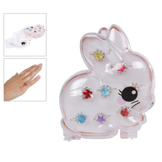 Kinderringen in sieradendoosje konijn, 8st.