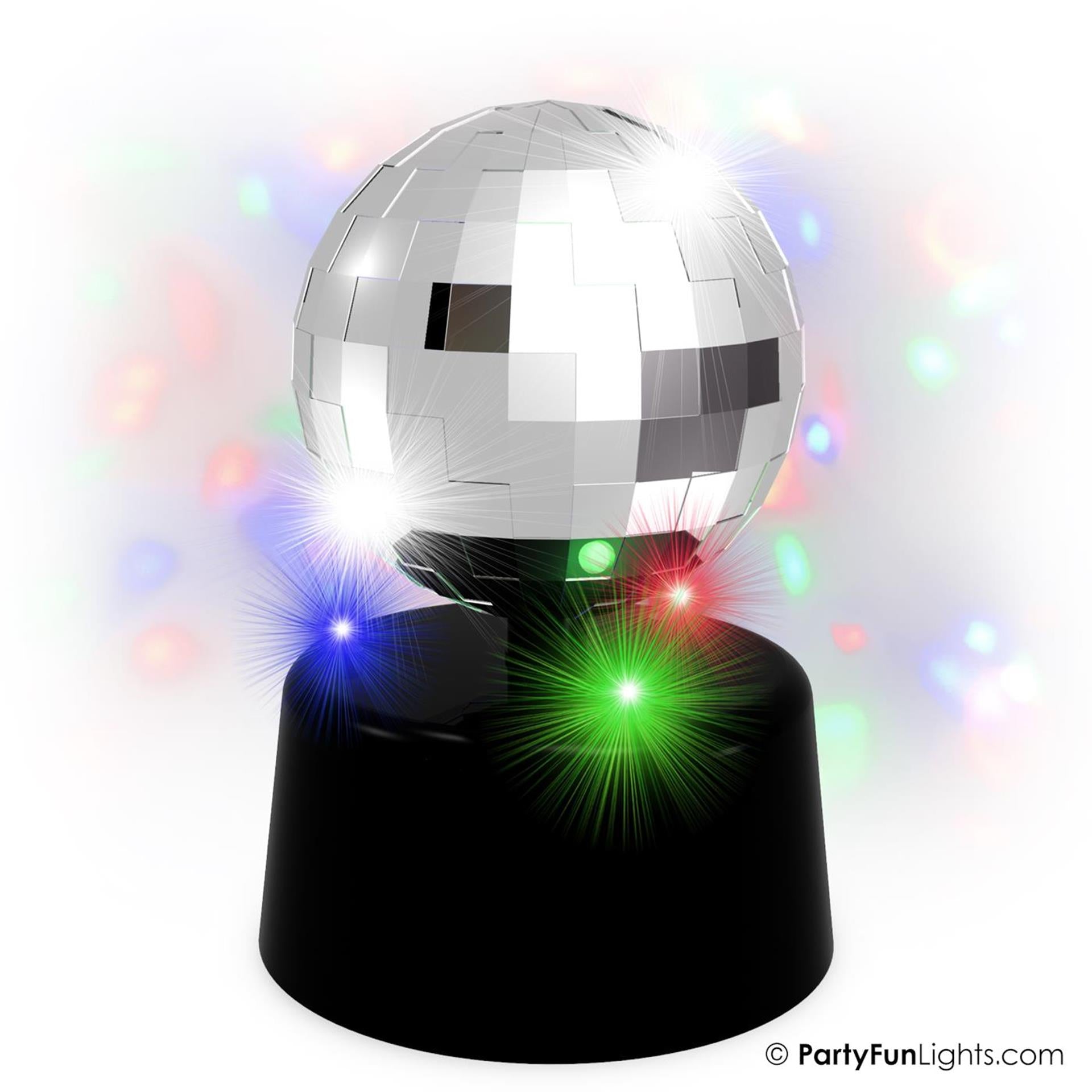 Partyfun lights tafellamp mini mirror disco led multi colour werkt op 3xaa batterijen en usb roterend
