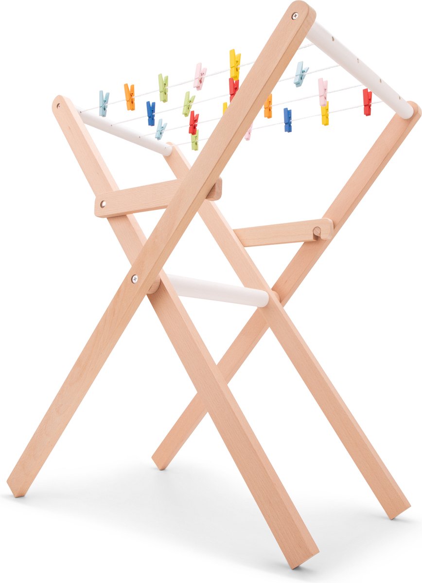 Woet ® houten speelgoed droogrek met knijpers - inklapbaar wasrekje voor kinderen - fsc - rollenspel huishouden - vanaf 3 jaar
