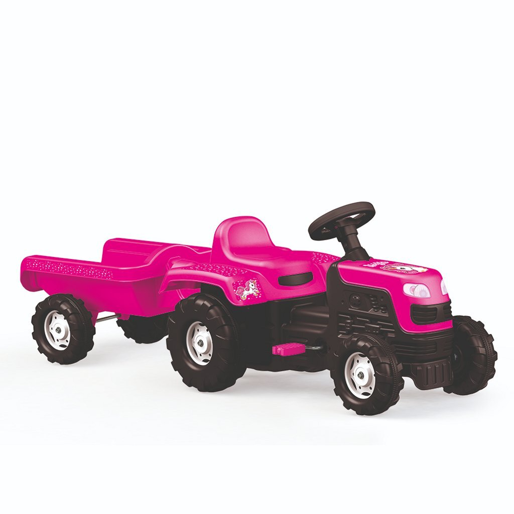 Dolu eenhoorn traptractor met aanhanger roze zwart