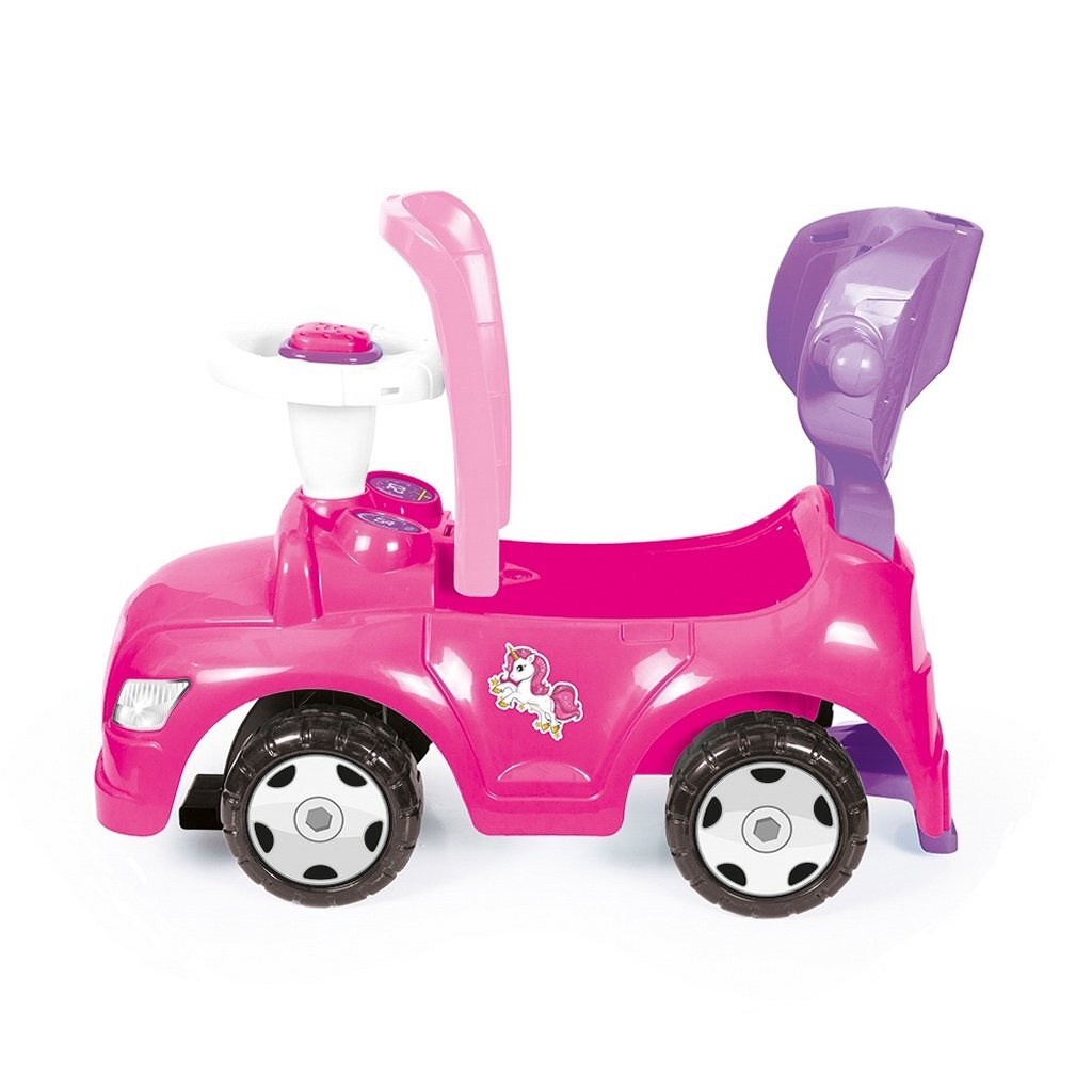 Dolu eenhoorn loopauto met duwstang roze