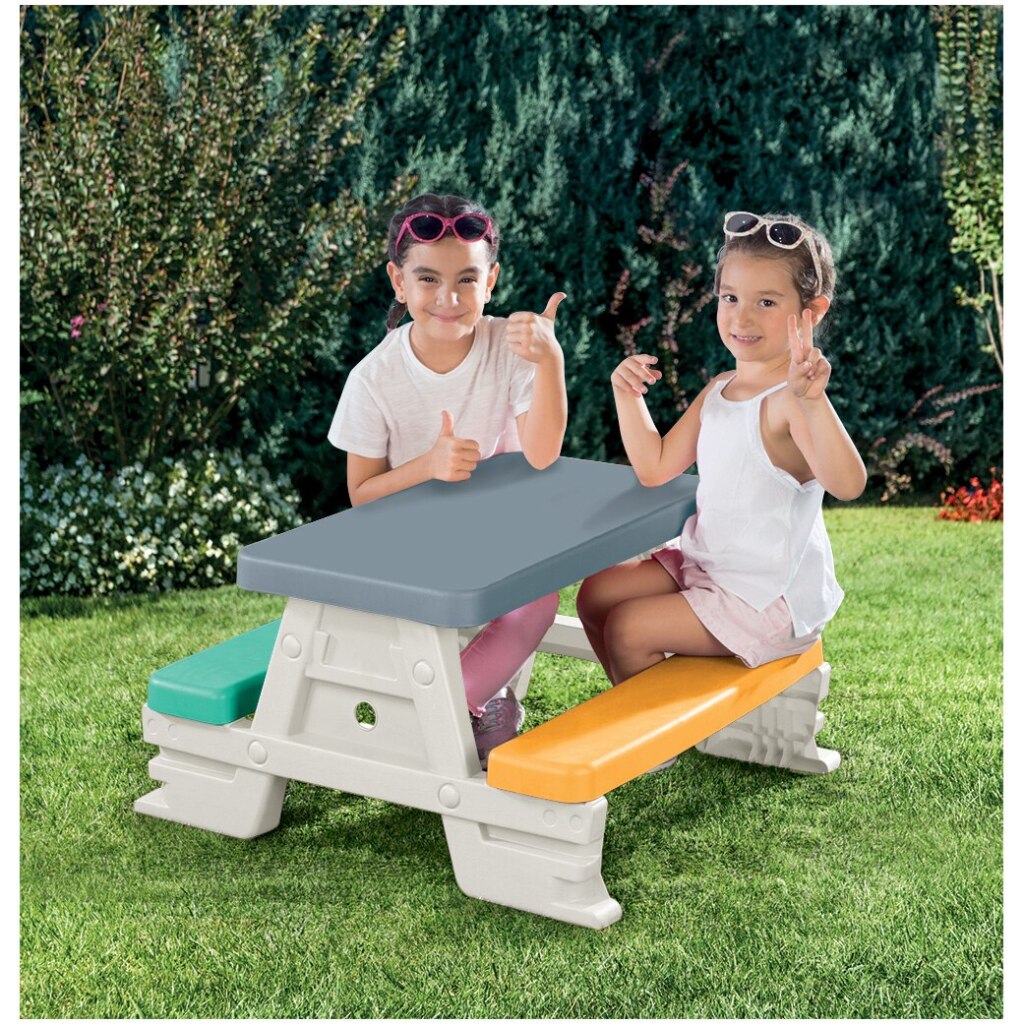 Dolu 2618 picknicktafel voor 4 kinderen binnen buiten grijs geel blauw wit