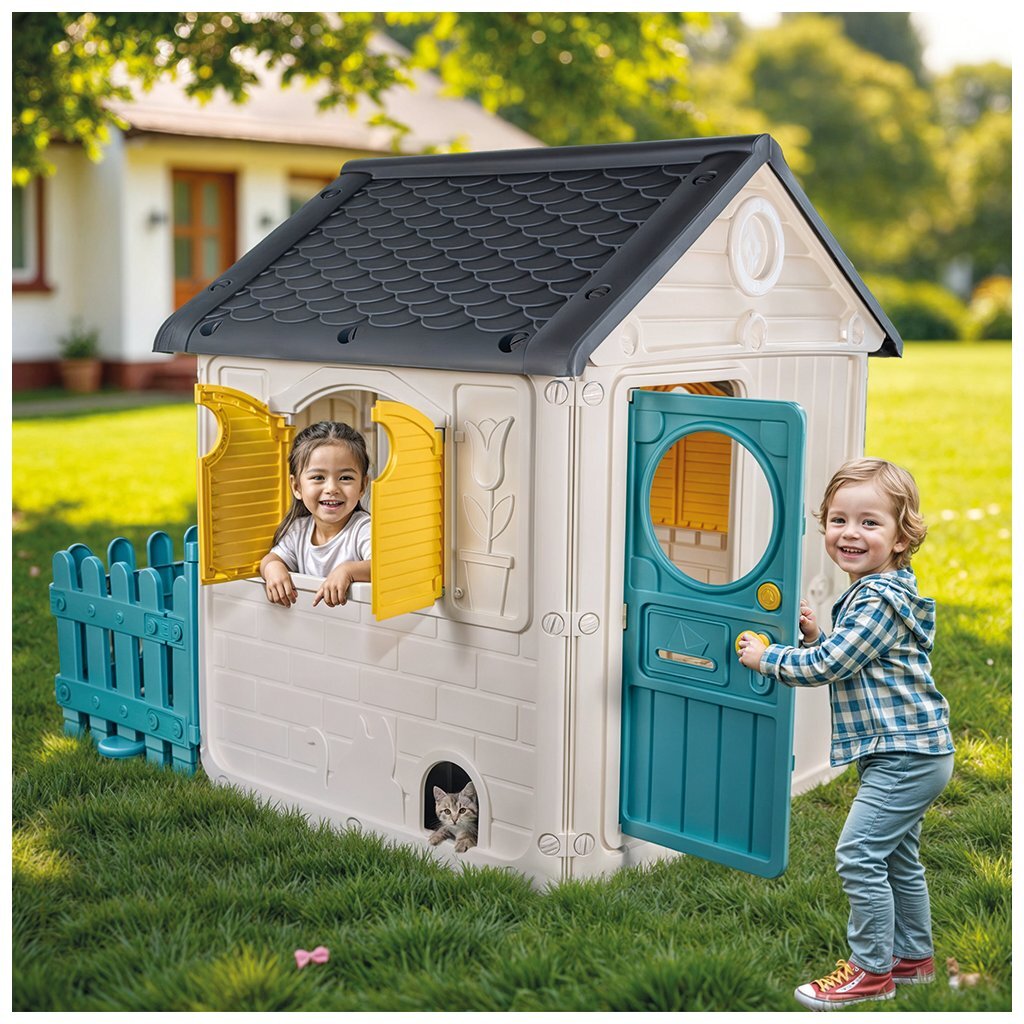 Dolu speelhuis 122,5x104x156 cm + geluid wit groen grijs geel