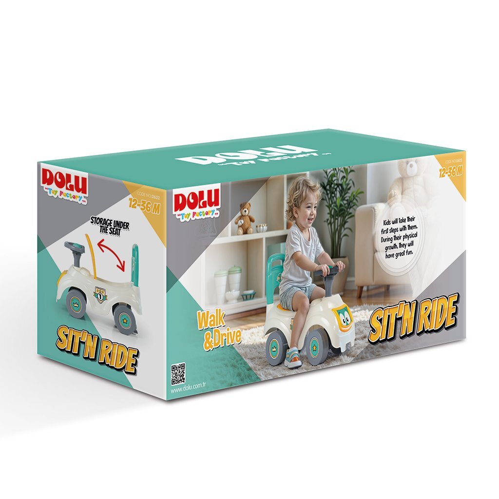 Dolu loopauto met toeter wit groen geel 47x37x20.5cm