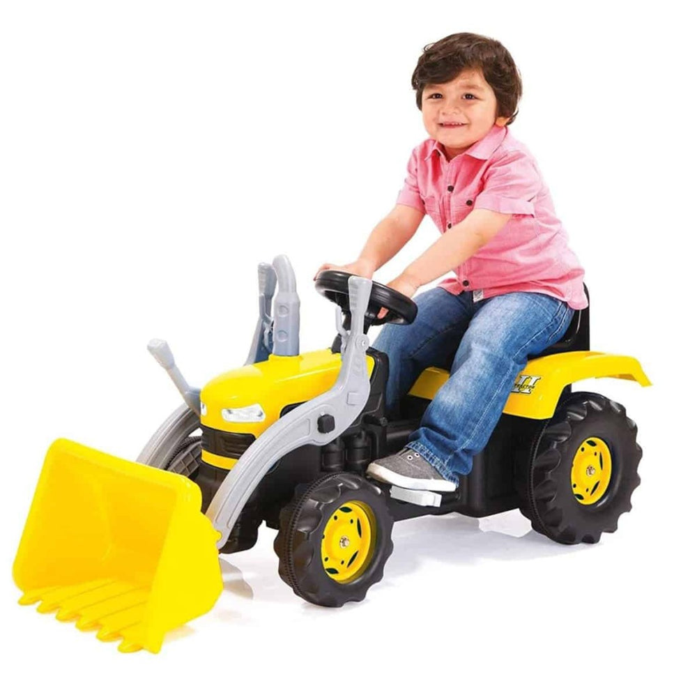 Dolu lader zit op tractor