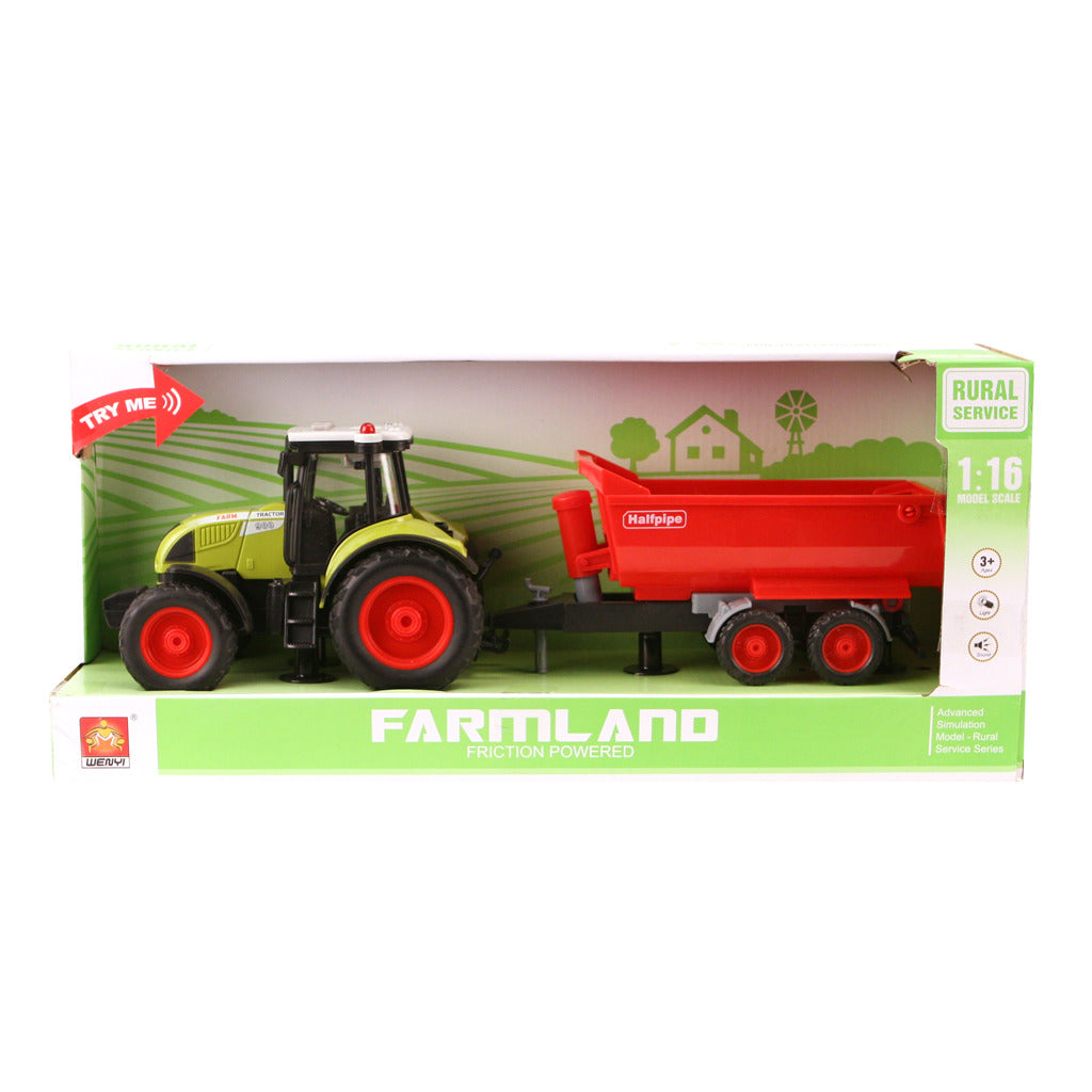 Basis Wenyi Landbouwtractor + Aanhanger met Licht en Geluid 1:16 Rood