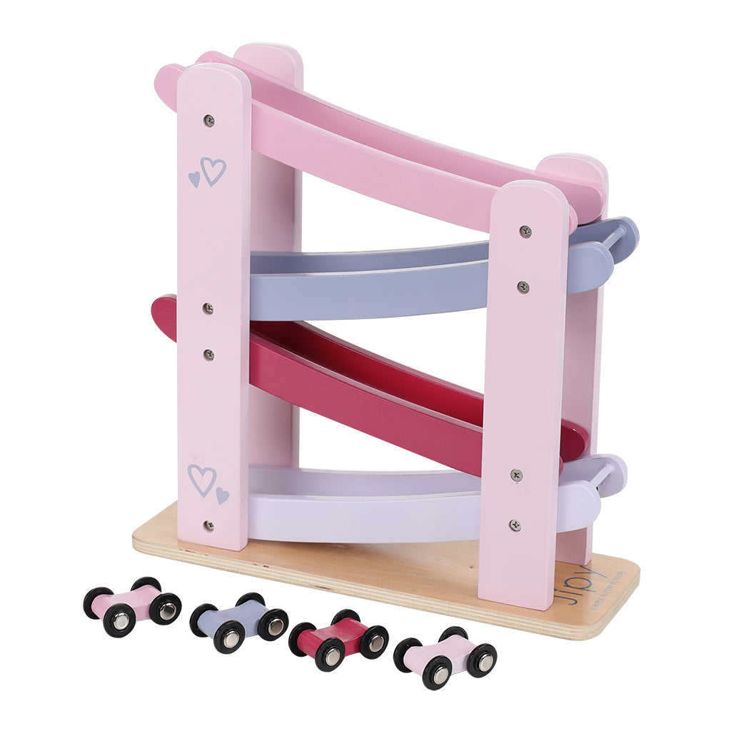 Jipy houten autobaan + 4 auto #039;s roze