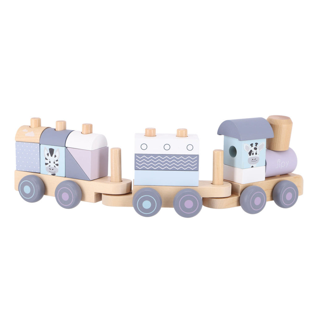Jipy houten blokkentrein paars blauw