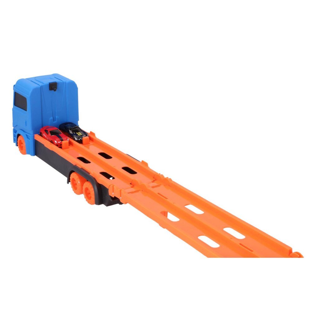 Overige merken pop-up autotransporter met 2 metalen auto's