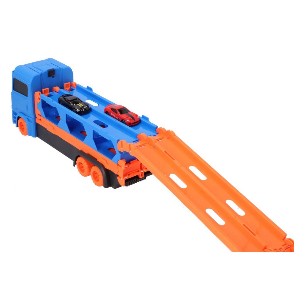 Overige merken pop-up autotransporter met 2 metalen auto's