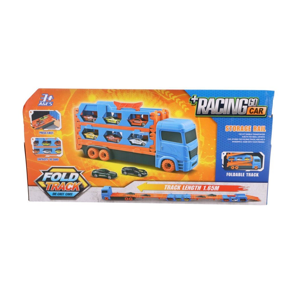 Overige merken pop-up autotransporter met 2 metalen auto's