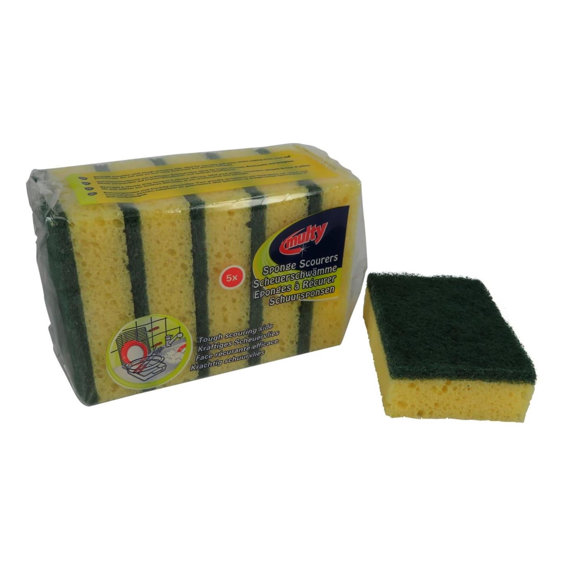 Multy schuurspons 10x7x3cm pak a 5 stuks