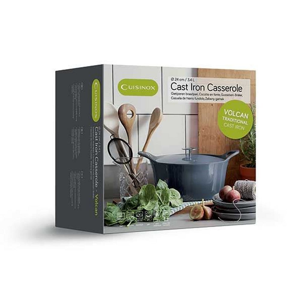 Cuisinox volcan gietijzeren braadpan 24 cm 3,4l denimblauw geëmailleerd
