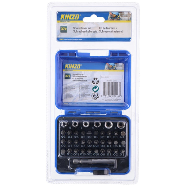 Kinzo bitset 37 stuks - doppenset voor ratelschroevendraaier - incl. opbergbox
