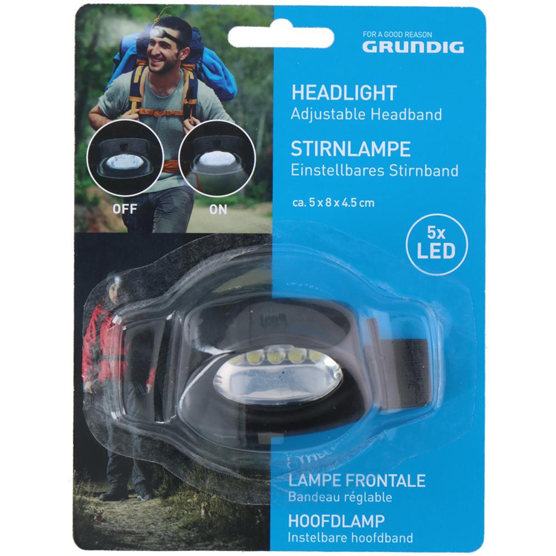 Grundig hoofdlamp 5-led 5x8x4,5cm