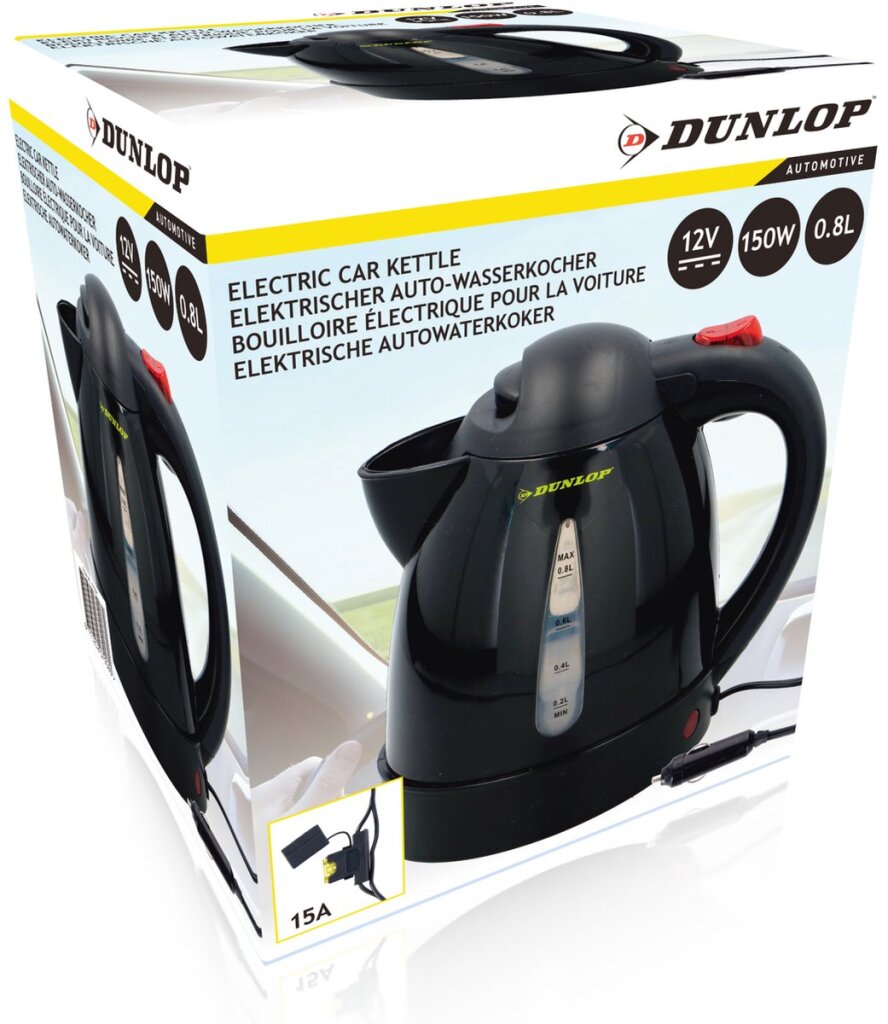 Dunlop campingwaterkoker zwart 12v stekker